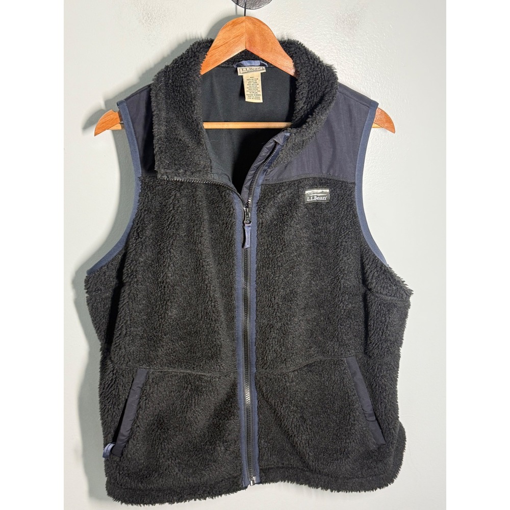 LL Bean Womens 1X Plus Sherpa Fleece Vest Navy Blue Full Zip 519841
